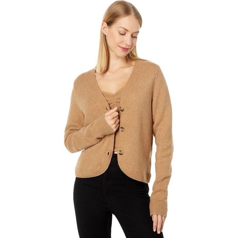 Madewell Hilton Head Button Front Knit Cardigan Tan Size S Cotton Wool Blend